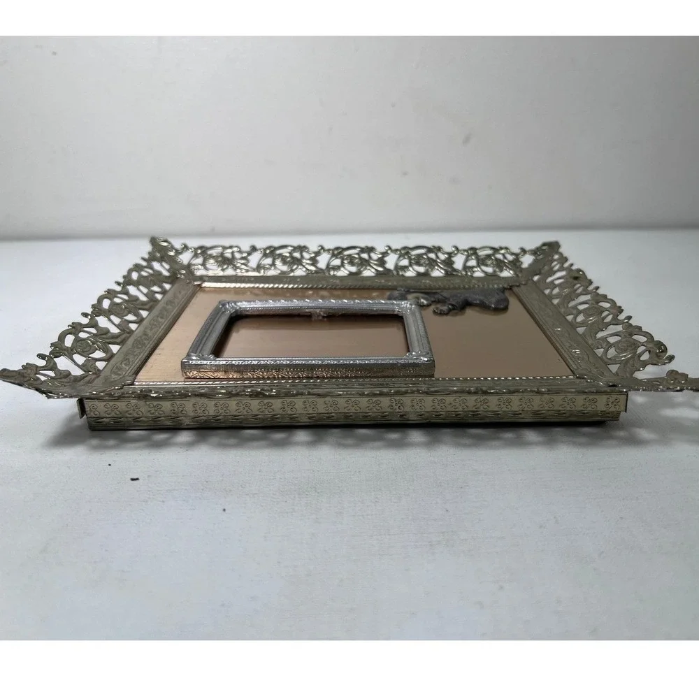 Vintage Ornate Metal Picture Frame Praying Girl Religious Decor‎ Vignette Glam